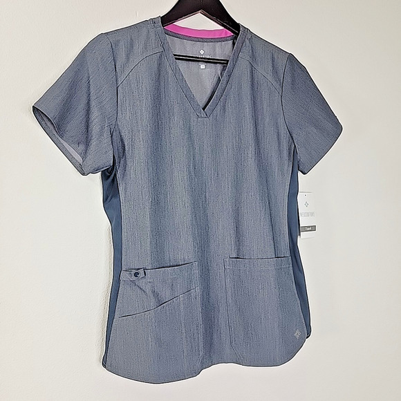 Med Couture Touch Women’s Scrub Top Size M NWT Gray Stretch V-Neck Nursing - Picture 2 of 8